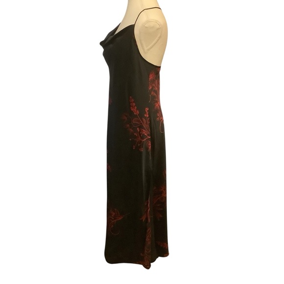 LA VIE EN ROSE BLACK WITH RED FLORAL PRINT/ COWL NECK/ MAXI SLIP DRESS/ Size XL - Picture 2 of 10